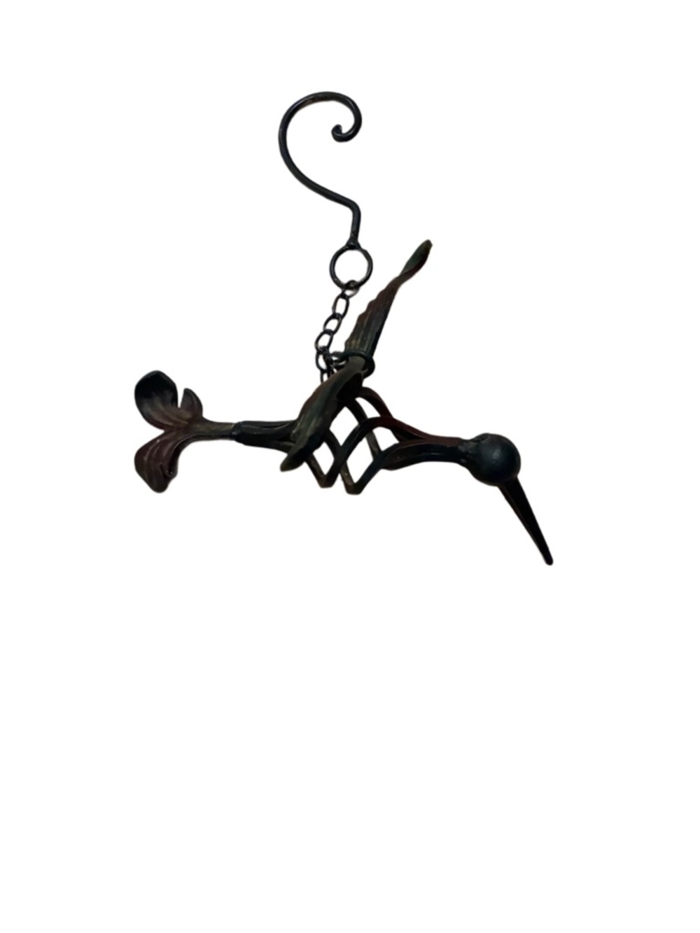 Vintage-Style Metal Hummingbird Hanging Ornament - Dark Patina